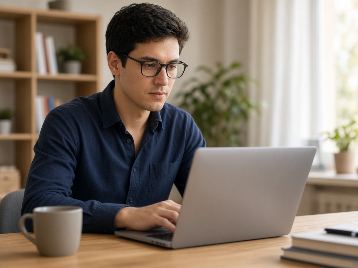 Man reviewing an online decision on his laptop at home